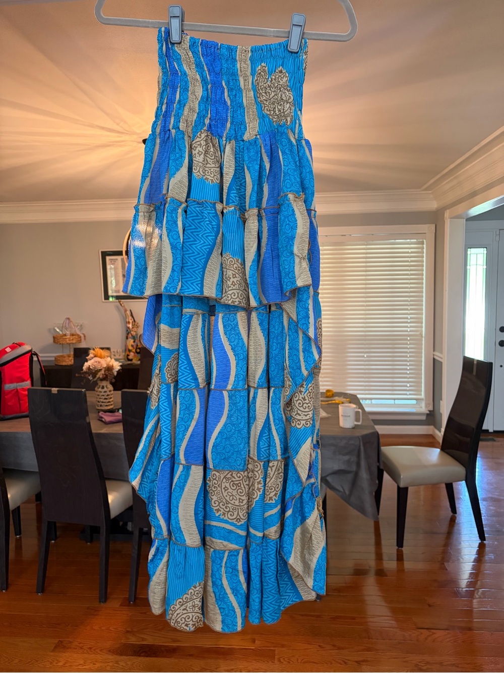 Boho Silk High-Low Tiered Skirt in Blue and Tan-NWOT - Picture 5 of 9